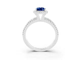 White gold {shape_name} Blue Sapphire Halo Engagement Ring with Split Shank and Four-Prong Setting_3