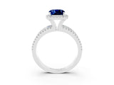 White gold {shape_name} Blue Sapphire Halo Engagement Ring with Split Shank and Four-Prong Setting_3