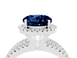 White gold {shape_name} Blue Sapphire Halo Engagement Ring with Split Shank and Four-Prong Setting_4