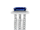 White gold {shape_name} Blue Sapphire Halo Engagement Ring with Split Shank and Four-Prong Setting_5