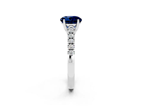 White gold {shape_name} Blue Sapphire Solitaire Ring with Pavé Band and Four-Prong Setting_2