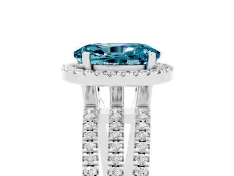 White gold {shape_name} Blue Topaz Halo Engagement Ring with Split Shank and Four-Prong Setting_17