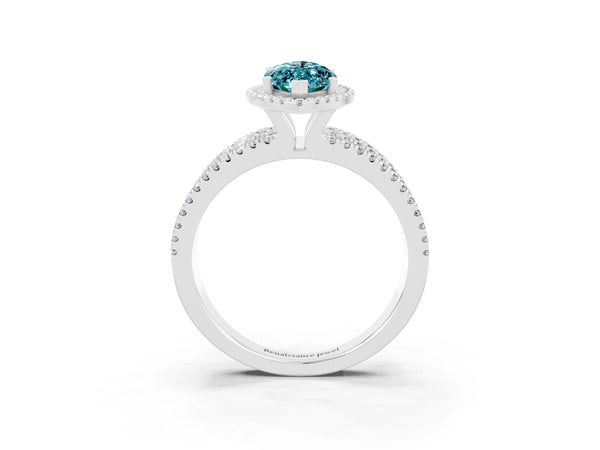 Platinum Marquise Cut Blue Topaz Halo Engagement Ring with Split Shank and Four-Prong Setting
