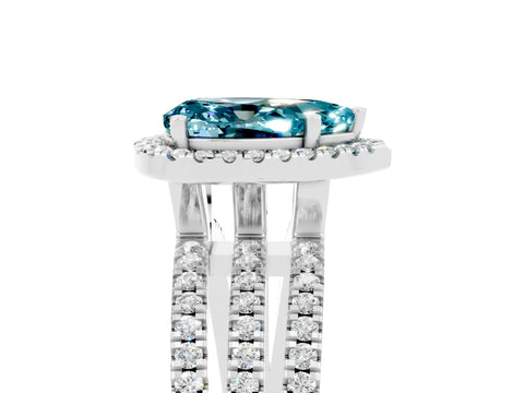 White gold {shape_name} Blue Topaz Halo Engagement Ring with Split Shank and Four-Prong Setting_5
