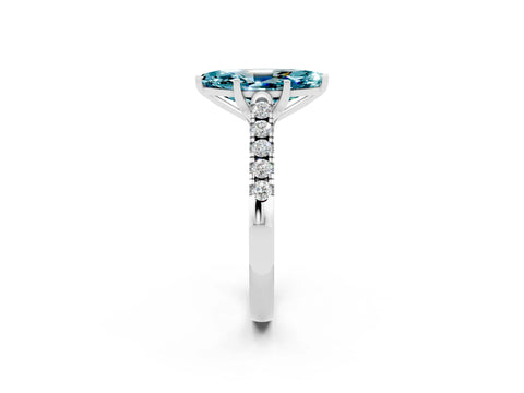 White gold {shape_name} Blue Topaz Solitaire Ring with Pavé Band and Four-Prong Setting_14