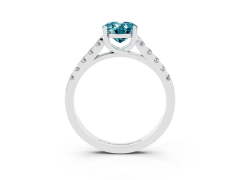 White gold {shape_name} Blue Topaz Solitaire Ring with Pavé Band and Four-Prong Setting_15