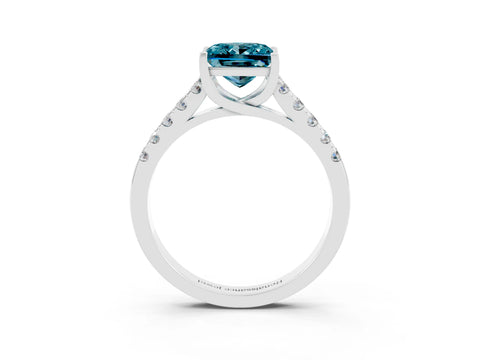 White gold {shape_name} Blue Topaz Solitaire Ring with Pavé Band and Four-Prong Setting_15