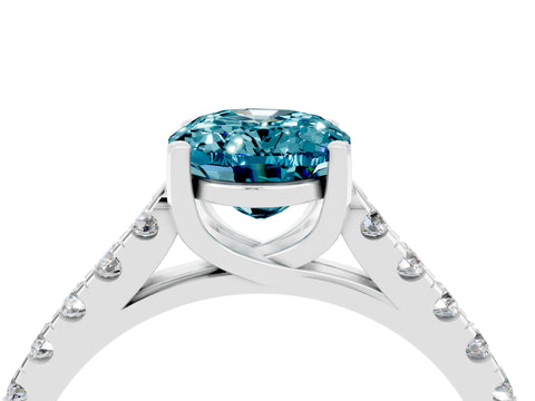 White gold {shape_name} Blue Topaz Solitaire Ring with Pavé Band and Four-Prong Setting_16