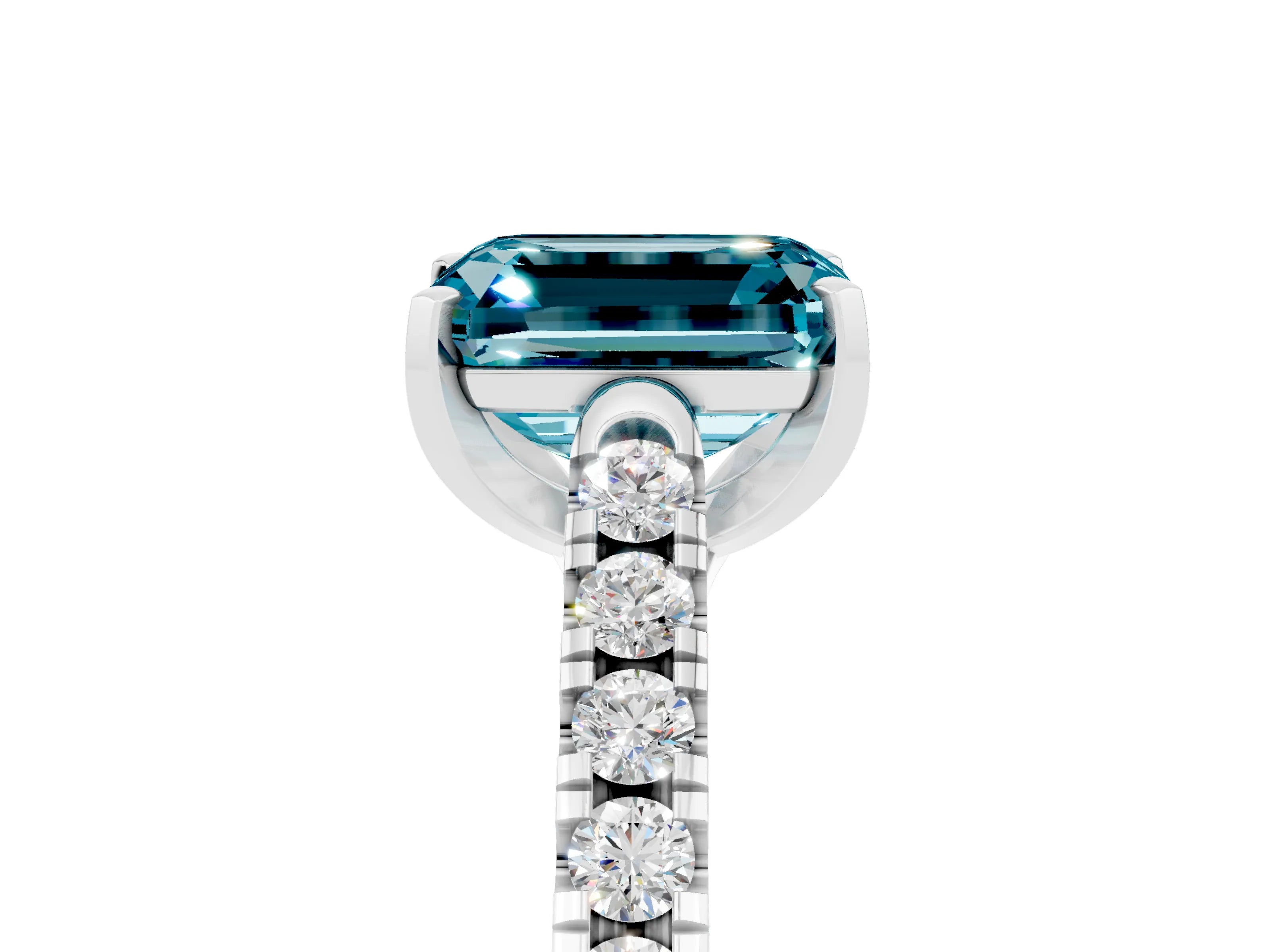 White gold {shape_name} Blue Topaz Solitaire Ring with Pavé Band and Four-Prong Setting_17