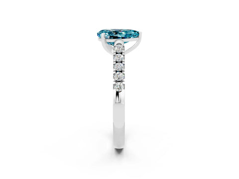 White gold {shape_name} Blue Topaz Solitaire Ring with Pavé Band and Four-Prong Setting_2