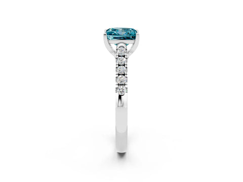 White gold {shape_name} Blue Topaz Solitaire Ring with Pavé Band and Four-Prong Setting_2