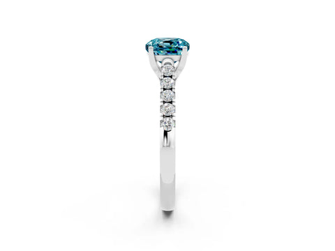 White gold {shape_name} Blue Topaz Solitaire Ring with Pavé Band and Four-Prong Setting_2