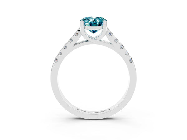 Platinum Oval Cut Blue Topaz Pavé Band Solitaire Ring with Prong Setting