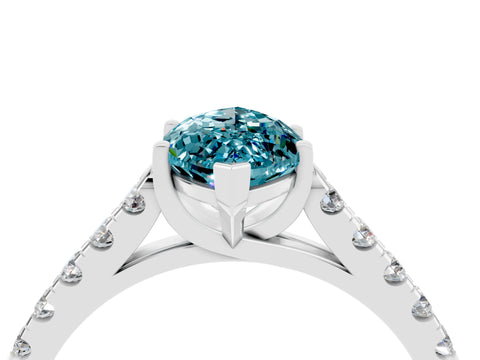 White gold {shape_name} Blue Topaz Solitaire Ring with Pavé Band and Four-Prong Setting_4