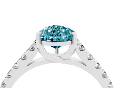 White gold {shape_name} Blue Topaz Solitaire Ring with Pavé Band and Four-Prong Setting_4