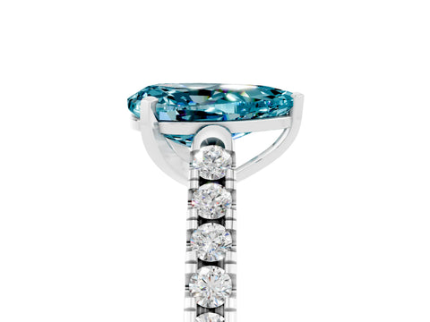 White gold {shape_name} Blue Topaz Solitaire Ring with Pavé Band and Four-Prong Setting_5