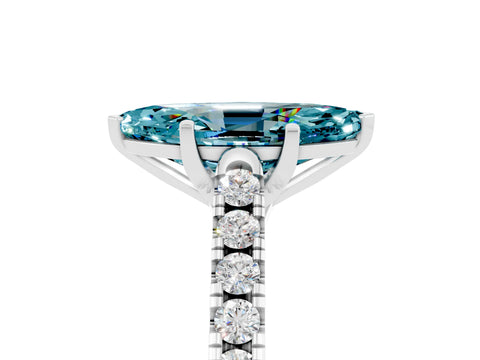 White gold {shape_name} Blue Topaz Solitaire Ring with Pavé Band and Four-Prong Setting_5