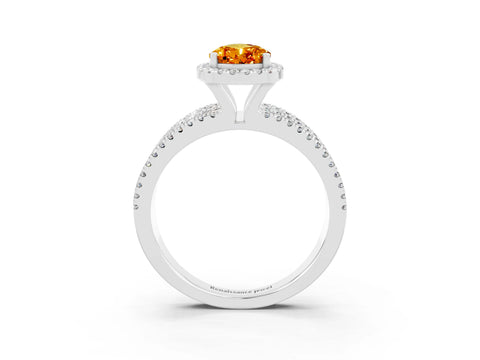 White gold {shape_name} Citrine Halo Engagement Ring with Split Shank and Four-Prong Setting_15