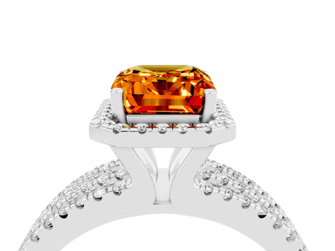White gold {shape_name} Citrine Halo Engagement Ring with Split Shank and Four-Prong Setting_16