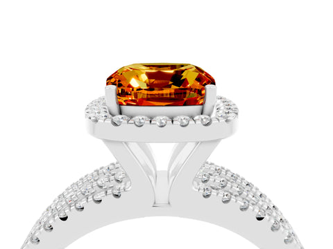 White gold {shape_name} Citrine Halo Engagement Ring with Split Shank and Four-Prong Setting_16