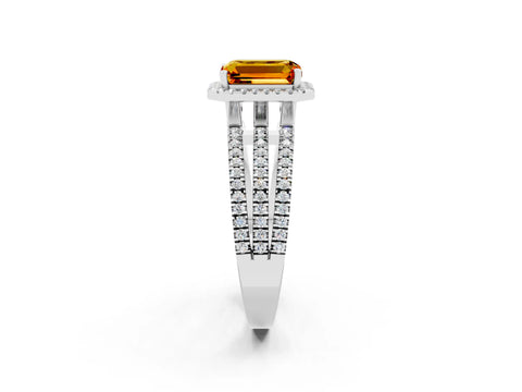 White gold {shape_name} Citrine Halo Engagement Ring with Split Shank and Four-Prong Setting_2