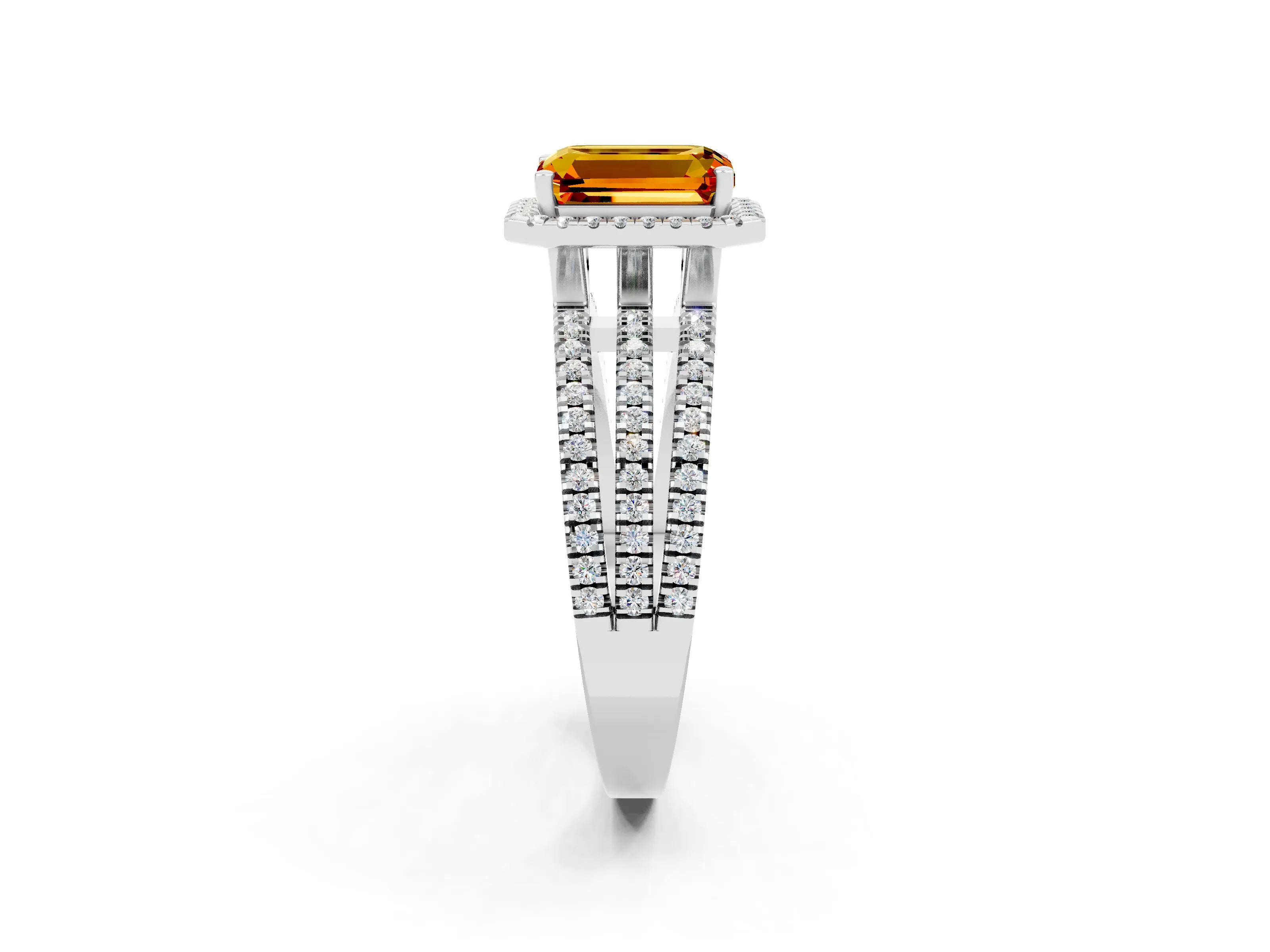 White gold {shape_name} Citrine Halo Engagement Ring with Split Shank and Four-Prong Setting_2