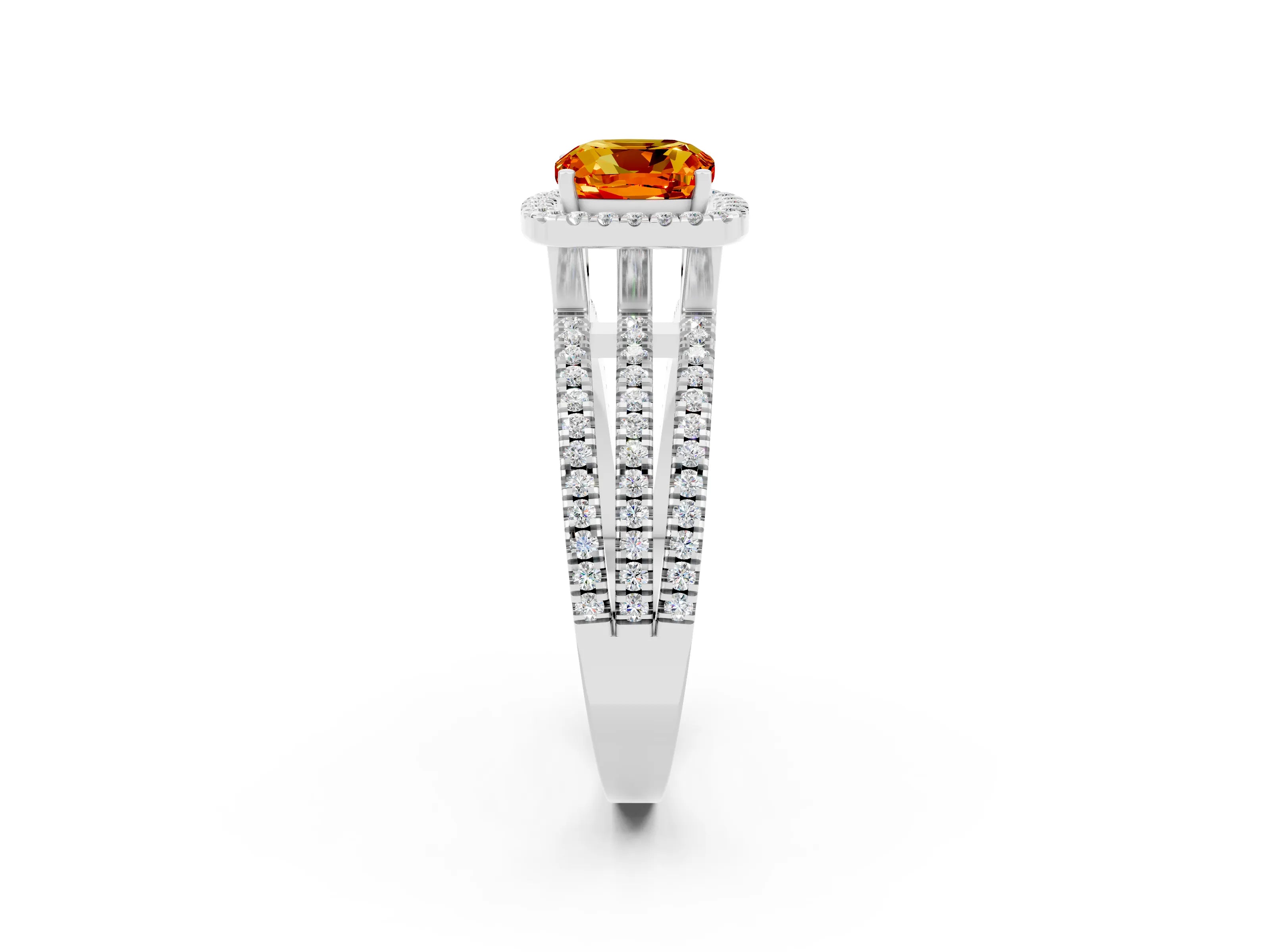 White gold {shape_name} Citrine Halo Engagement Ring with Split Shank and Four-Prong Setting_2