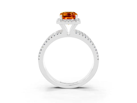 White gold {shape_name} Citrine Halo Engagement Ring with Split Shank and Four-Prong Setting_3