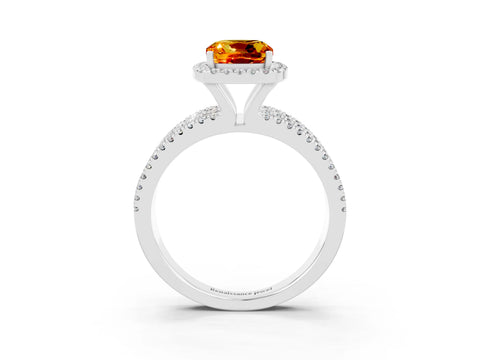 White gold {shape_name} Citrine Halo Engagement Ring with Split Shank and Four-Prong Setting_3