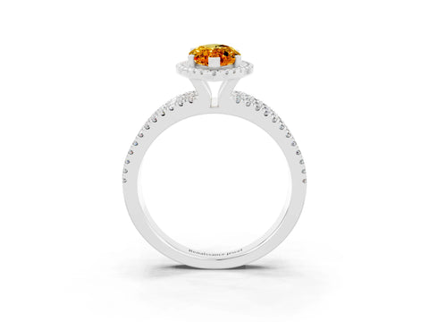 White gold {shape_name} Citrine Halo Engagement Ring with Split Shank and Four-Prong Setting_3