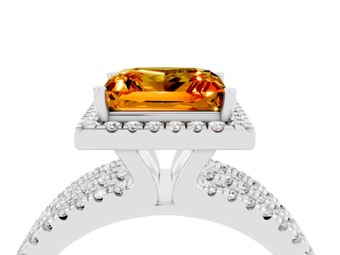 White gold {shape_name} Citrine Halo Engagement Ring with Split Shank and Four-Prong Setting_4