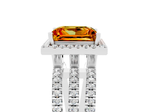 White gold {shape_name} Citrine Halo Engagement Ring with Split Shank and Four-Prong Setting_5