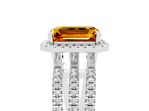 White gold {shape_name} Citrine Halo Engagement Ring with Split Shank and Four-Prong Setting_5