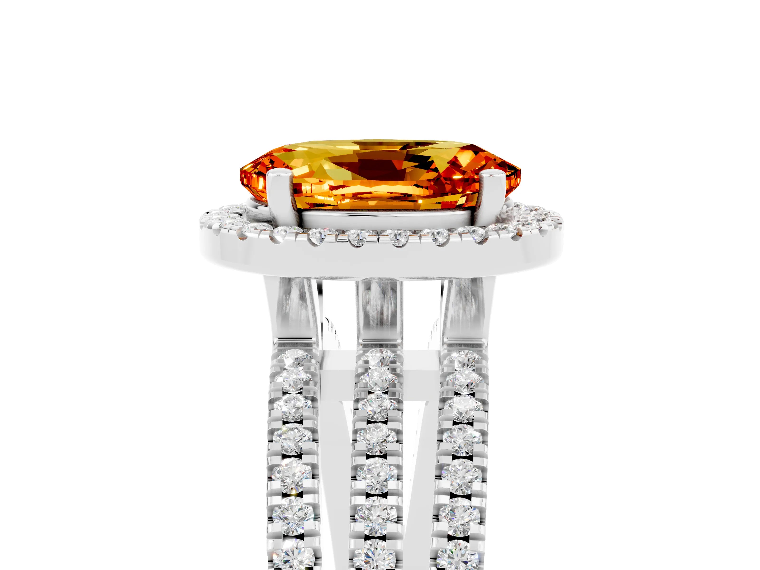 White gold {shape_name} Citrine Halo Engagement Ring with Split Shank and Four-Prong Setting_5