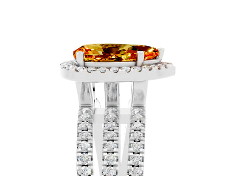 White gold {shape_name} Citrine Halo Engagement Ring with Split Shank and Four-Prong Setting_5