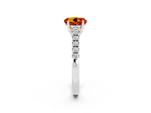 White gold {shape_name} Citrine Solitaire Ring with Pavé Band and Four-Prong Setting_14