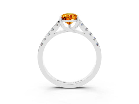 White gold {shape_name} Citrine Solitaire Ring with Pavé Band and Four-Prong Setting_15