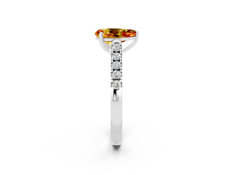 White gold {shape_name} Citrine Solitaire Ring with Pavé Band and Four-Prong Setting_2