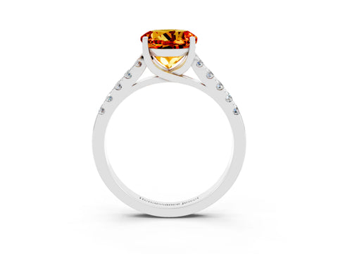 White gold {shape_name} Citrine Solitaire Ring with Pavé Band and Four-Prong Setting_3