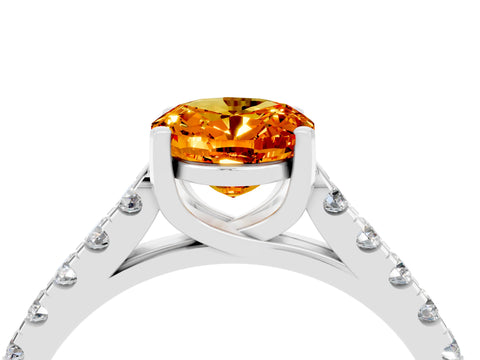 White gold {shape_name} Citrine Solitaire Ring with Pavé Band and Four-Prong Setting_4