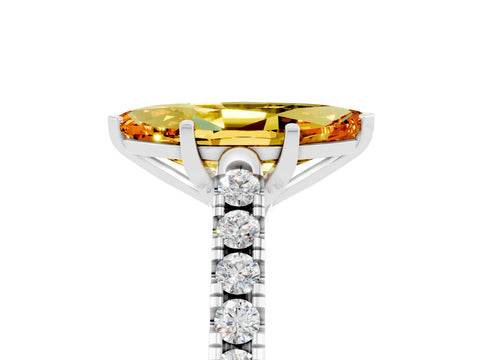 White gold {shape_name} Citrine Solitaire Ring with Pavé Band and Four-Prong Setting_5