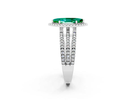White gold {shape_name} Emerald Halo Engagement Ring with Split Shank and Four-Prong Setting_2