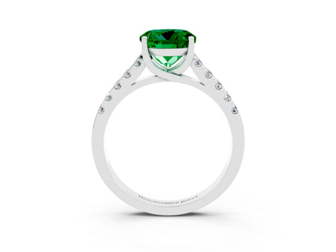 White gold {shape_name} Emerald Solitaire Ring with Pavé Band and Four-Prong Setting_15