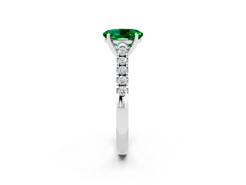 White gold {shape_name} Emerald Solitaire Ring with Pavé Band and Four-Prong Setting_2