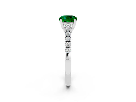 White gold {shape_name} Emerald Solitaire Ring with Pavé Band and Four-Prong Setting_2