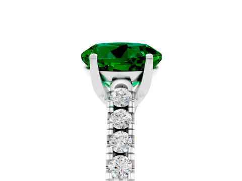 White gold {shape_name} Emerald Solitaire Ring with Pavé Band and Four-Prong Setting_5