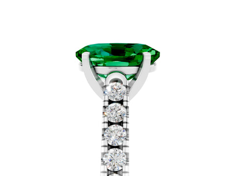 White gold {shape_name} Emerald Solitaire Ring with Pavé Band and Four-Prong Setting_5