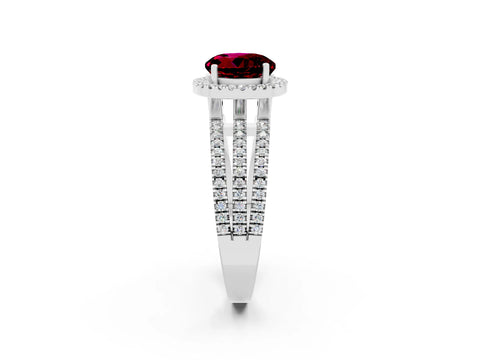 White gold {shape_name} Garnet Halo Engagement Ring with Split Shank and Four-Prong Setting_14