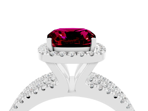 White gold {shape_name} Garnet Halo Engagement Ring with Split Shank and Four-Prong Setting_16