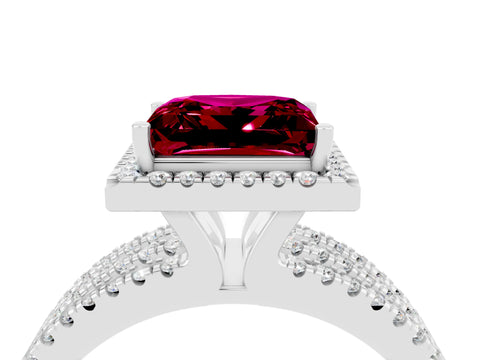 White gold {shape_name} Garnet Halo Engagement Ring with Split Shank and Four-Prong Setting_16